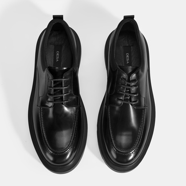  Erkek Siyah Bağcıklı Deri Günlük Ayakkabı