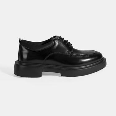  Erkek Siyah Bağcıklı Deri Günlük Ayakkabı