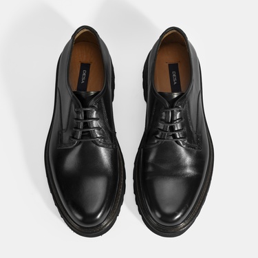  Erkek Siyah Bağcıklı Günlük Deri Ayakkabı