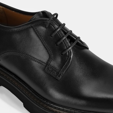  Erkek Siyah Bağcıklı Günlük Deri Ayakkabı