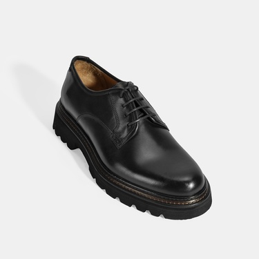  Erkek Siyah Bağcıklı Günlük Deri Ayakkabı