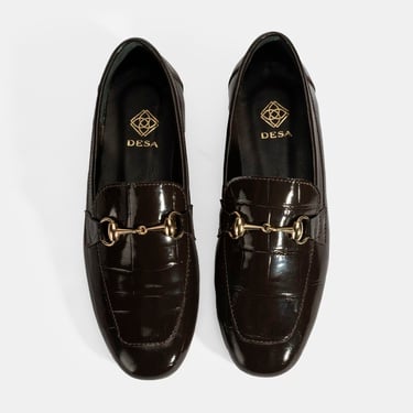  Kadın Kahve Kroko Baskılı Toka Detaylı Deri Loafer