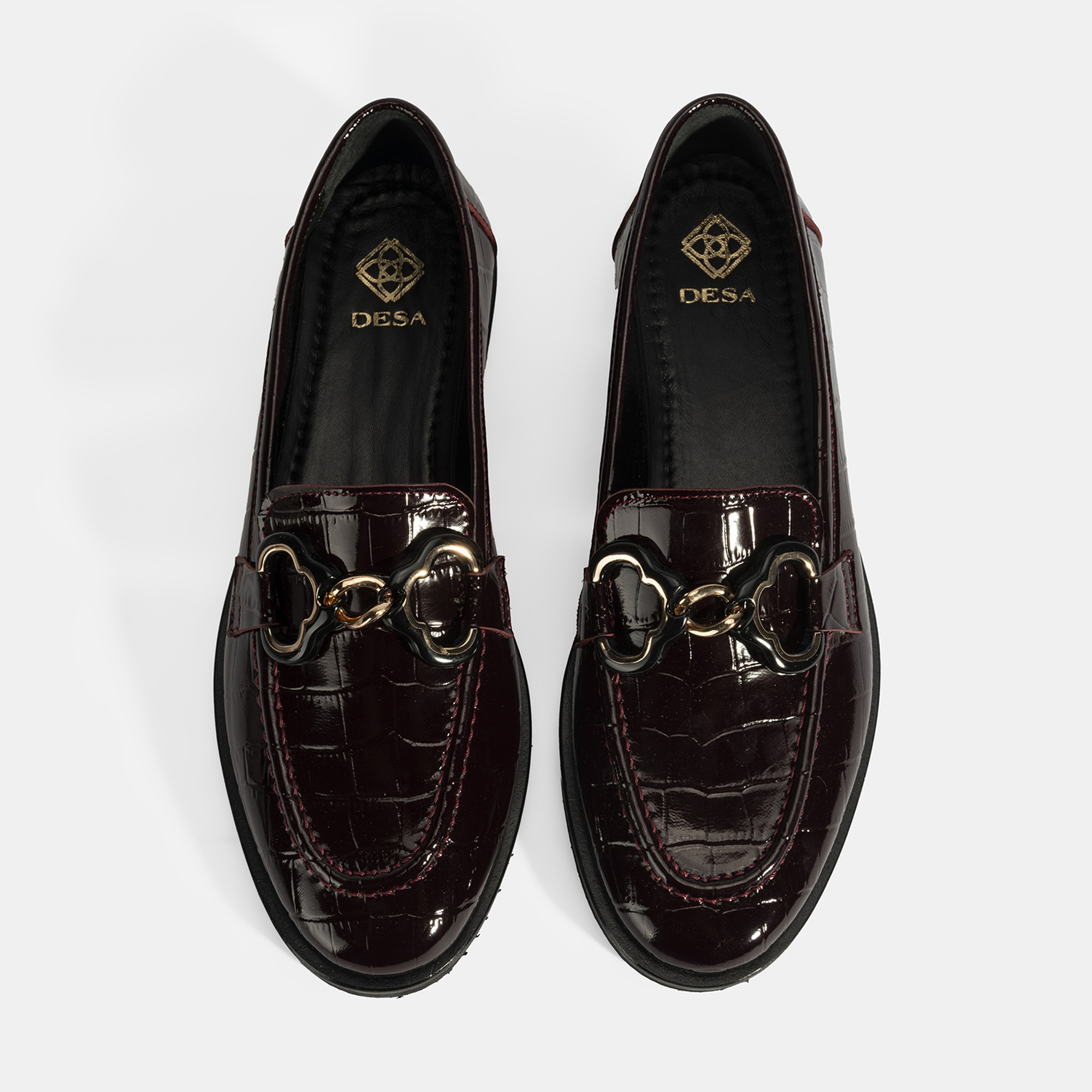 Kadın Bordo Kroko Baskılı Toka Detaylı Deri Loafer