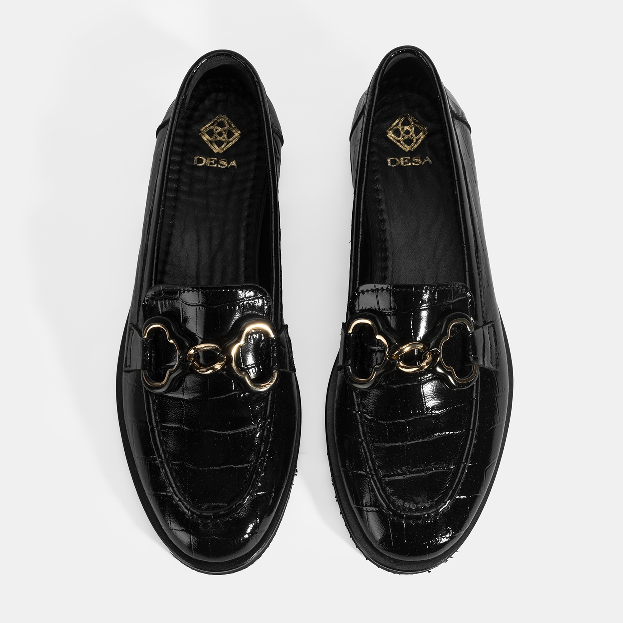 Kadın Siyah Kroko Baskılı Toka Detaylı Deri Loafer