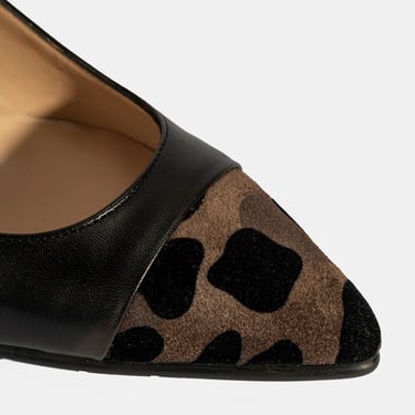  Luca Grossi Kadın Siyah Leopar Detaylı Topuklu Deri Ayakkabı