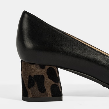  Luca Grossi Kadın Siyah Leopar Detaylı Topuklu Deri Ayakkabı