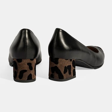  Luca Grossi Kadın Siyah Leopar Detaylı Topuklu Deri Ayakkabı