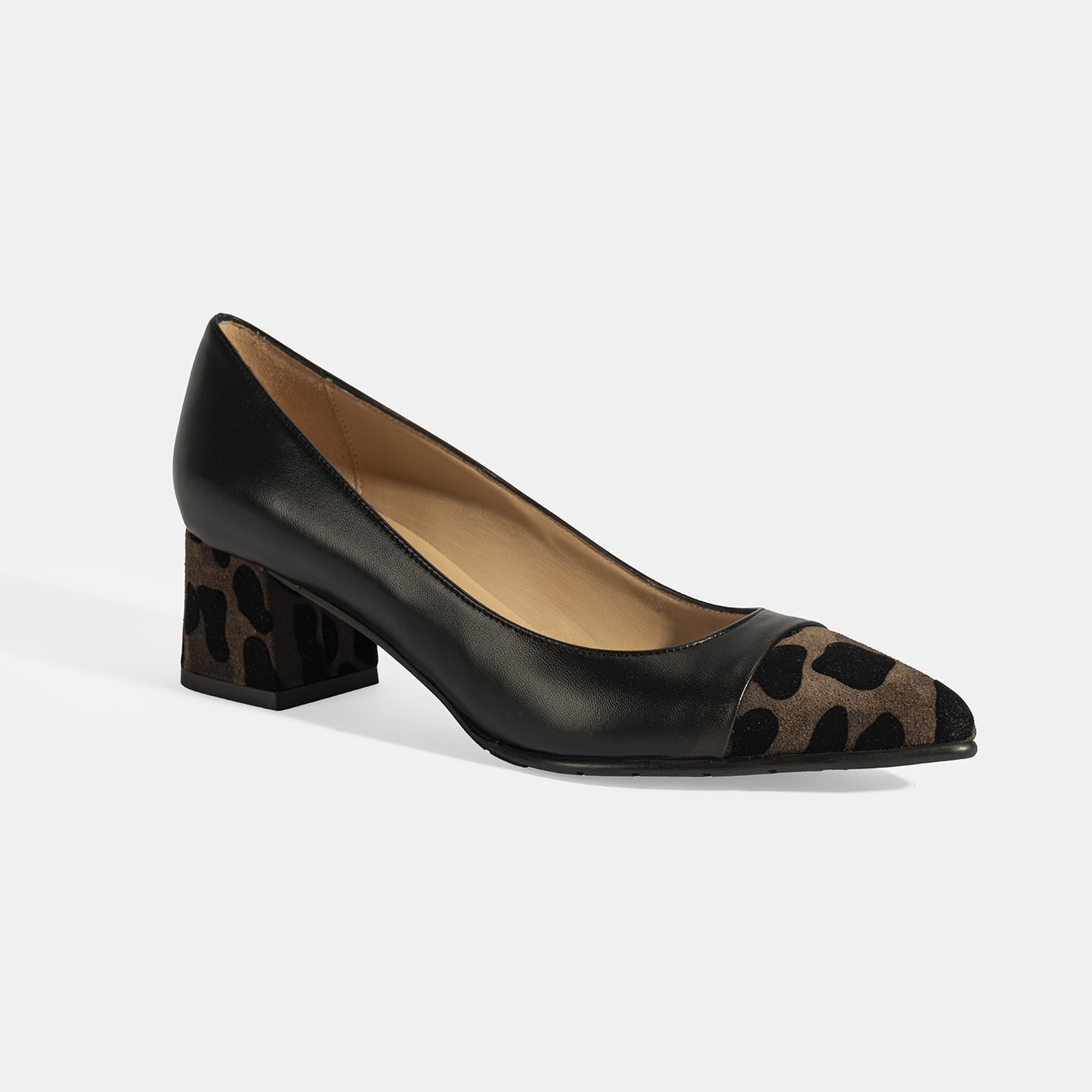 Luca Grossi Kadın Siyah Leopar Detaylı Topuklu Deri Ayakkabı