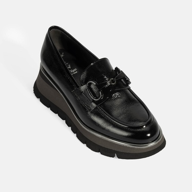  Luca Grossi Kadın Siyah Toka Detaylı Dolgu Topuklu Rugan Loafer