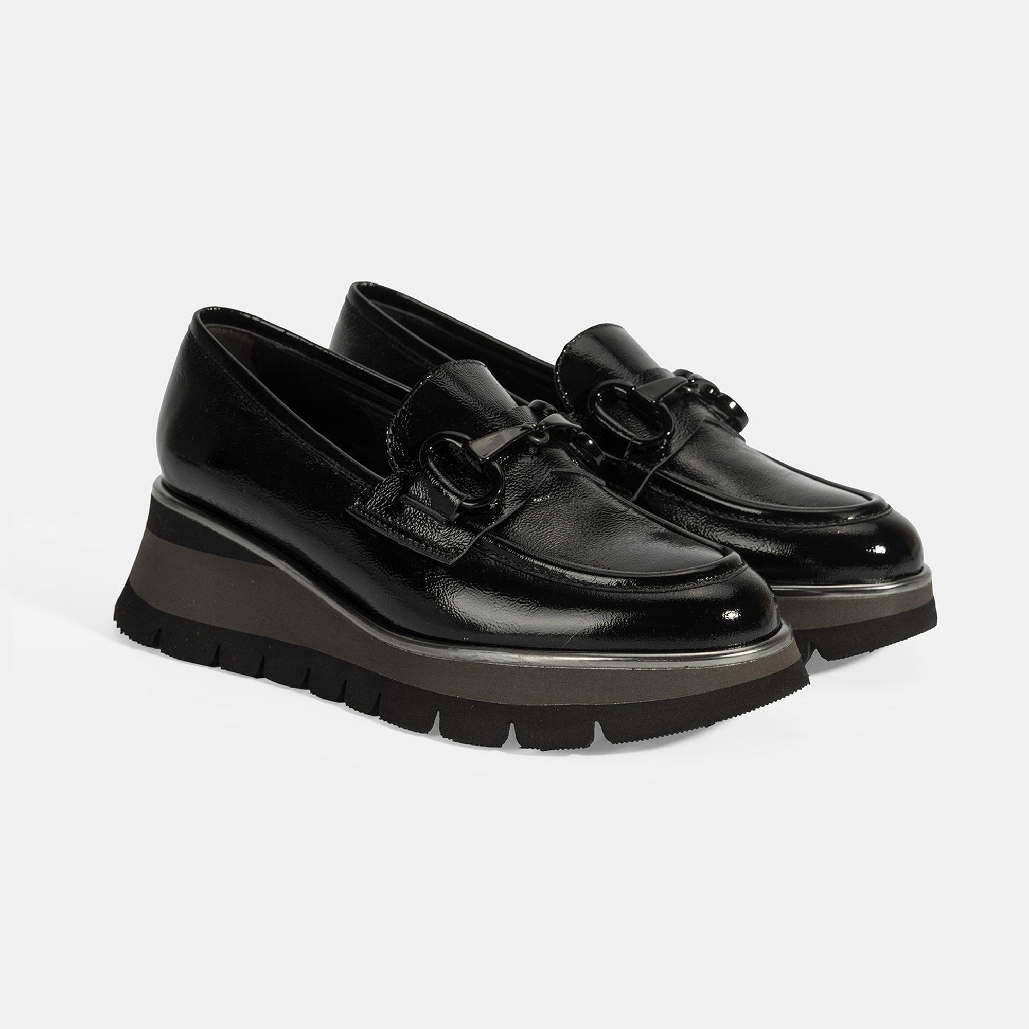 Luca Grossi Kadın Siyah Toka Detaylı Dolgu Topuklu Rugan Loafer