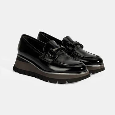  Luca Grossi Kadın Siyah Toka Detaylı Dolgu Topuklu Rugan Loafer