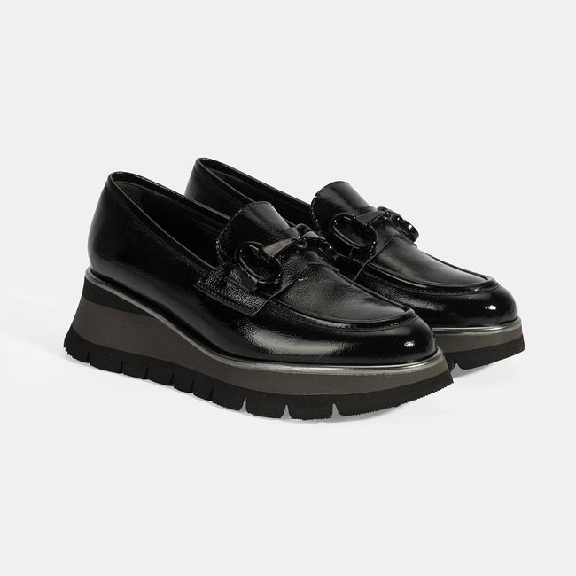  Luca Grossi Kadın Siyah Toka Detaylı Dolgu Topuklu Rugan Loafer