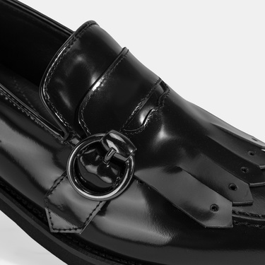  Luca Grossi Kadın Siyah Püskül Detaylı Deri Loafer