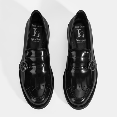  Luca Grossi Kadın Siyah Püskül Detaylı Deri Loafer