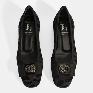  Luca Grossi Kadın Siyah Leopar Toka Detaylı Süet Babet