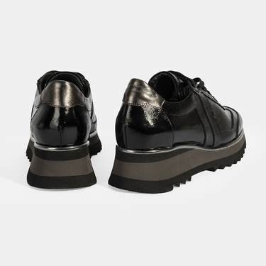  Luca Grossi Kadın Siyah Bağcıklı Rugan Spor Ayakkabı