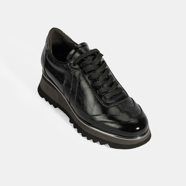  Luca Grossi Kadın Siyah Bağcıklı Rugan Spor Ayakkabı