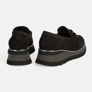  Luca Grossi Kadın Kahve Toka Detaylı Dolgu Topuklu Süet Loafer