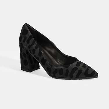  Luca Grossi Kadın Siyah Leopar Topuklu Süet Klasik Ayakkabı