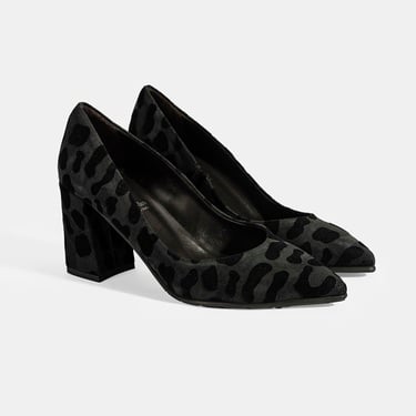  Luca Grossi Kadın Siyah Leopar Topuklu Süet Klasik Ayakkabı