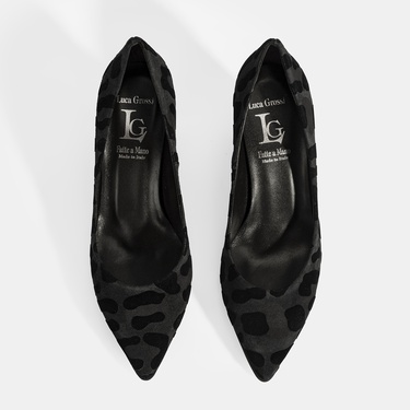  Luca Grossi Kadın Siyah Leopar Topuklu Süet Klasik Ayakkabı