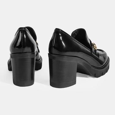  Luca Grossi Kadın Siyah Toka Detaylı Topuklu Rugan Loafer