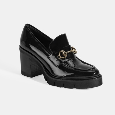  Luca Grossi Kadın Siyah Toka Detaylı Topuklu Rugan Loafer