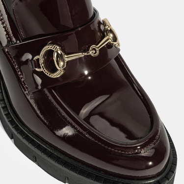  Luca Grossi Kadın Bordo Toka Detaylı Topuklu Rugan Loafer