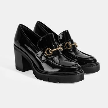  Luca Grossi Kadın Siyah Toka Detaylı Topuklu Rugan Loafer