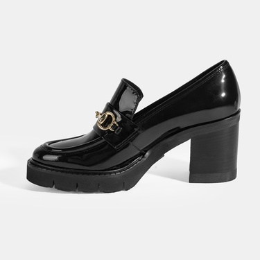  Luca Grossi Kadın Siyah Toka Detaylı Topuklu Rugan Loafer