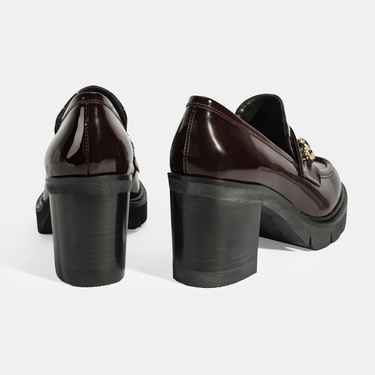  Luca Grossi Kadın Bordo Toka Detaylı Topuklu Rugan Loafer
