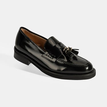  Luca Grossi Kadın Siyah Püskül Detaylı Deri Loafer