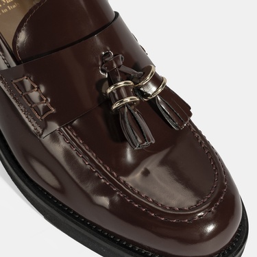  Luca Grossi Kadın Bordo Püskül Detaylı Deri Loafer