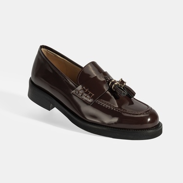  Luca Grossi Kadın Bordo Püskül Detaylı Deri Loafer