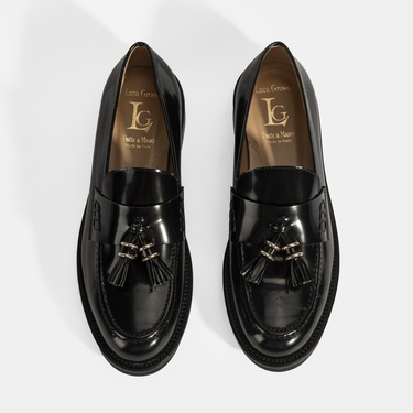  Luca Grossi Kadın Siyah Püskül Detaylı Deri Loafer