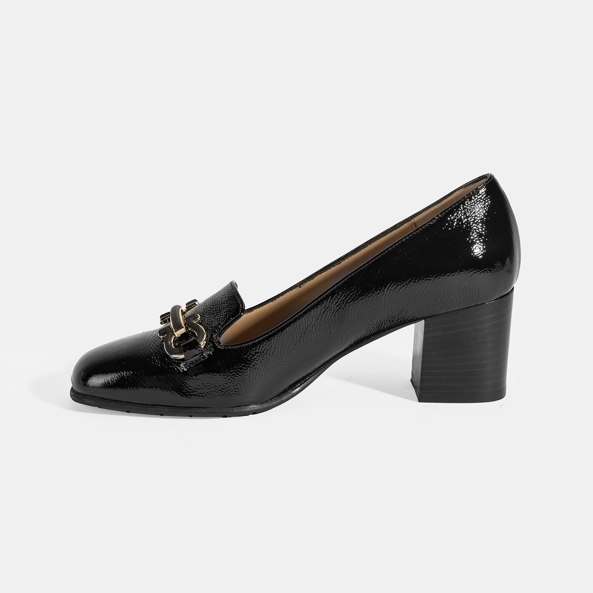 Luca Grossi Kadın Siyah Toka Aksesuarlı Rugan Topuklu Ayakkabı