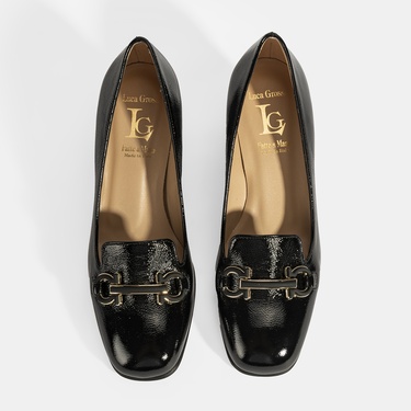  Luca Grossi Kadın Siyah Toka Aksesuarlı Rugan Topuklu Ayakkabı