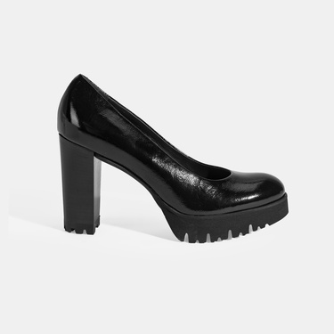  Luca Grossi Kadın Siyah Platform Topuklu Rugan Ayakkabı