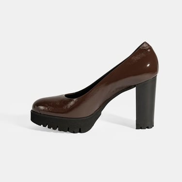  Luca Grossi Kadın Kahve Platform Topuklu Rugan Ayakkabı