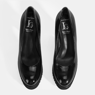  Luca Grossi Kadın Siyah Platform Topuklu Rugan Ayakkabı