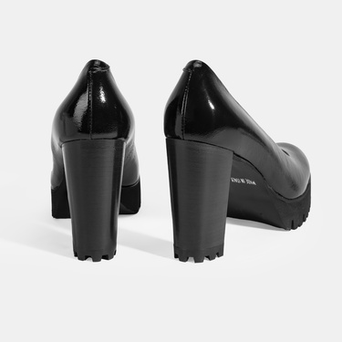  Luca Grossi Kadın Siyah Platform Topuklu Rugan Ayakkabı