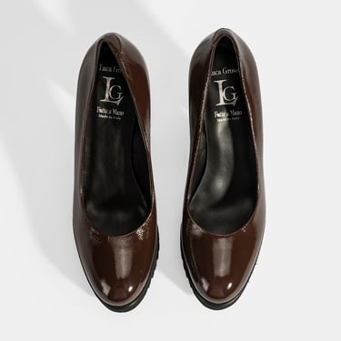  Luca Grossi Kadın Kahve Platform Topuklu Rugan Ayakkabı