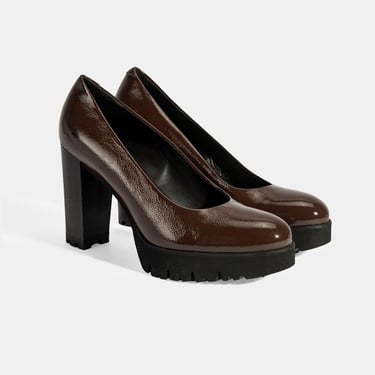  Luca Grossi Kadın Kahve Platform Topuklu Rugan Ayakkabı