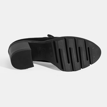  Luca Grossi Kadın Siyah Toka Aksesuarlı Topuklu Süet Loafer