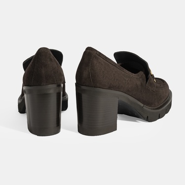  Luca Grossi Kadın Kahve Toka Aksesuarlı Topuklu Süet Loafer