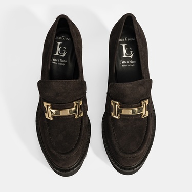  Luca Grossi Kadın Kahve Toka Aksesuarlı Topuklu Süet Loafer