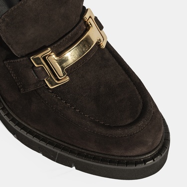  Luca Grossi Kadın Kahve Toka Aksesuarlı Topuklu Süet Loafer