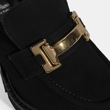  Luca Grossi Kadın Siyah Toka Aksesuarlı Topuklu Süet Loafer