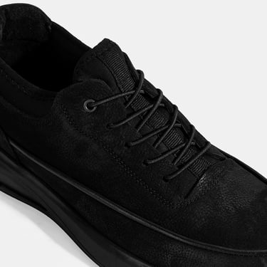  Erkek Siyah Bağcıklı Nubuk Deri Spor Ayakkabı