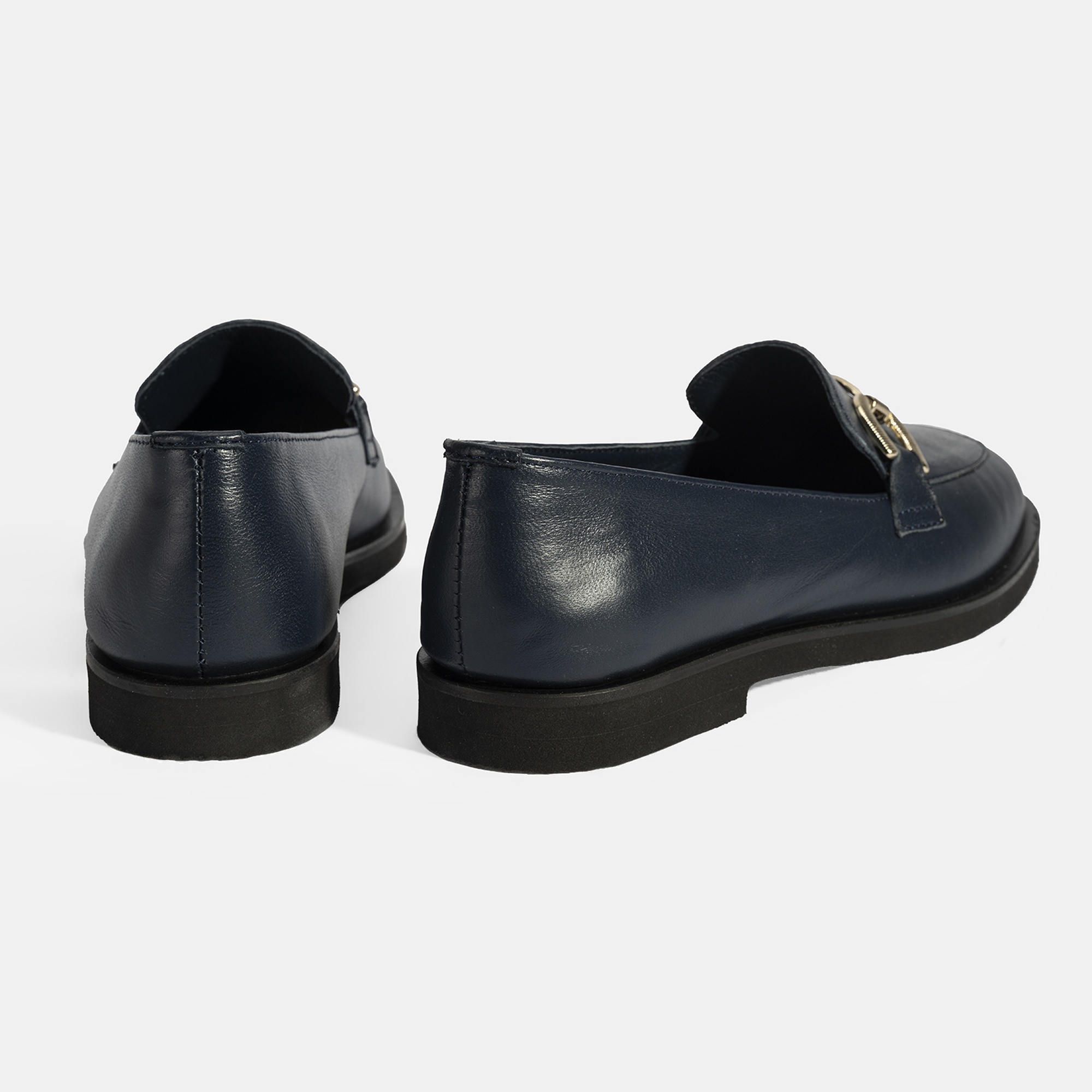 Kadın Lacivert Metal Toka Aksesuarlı Deri Loafer